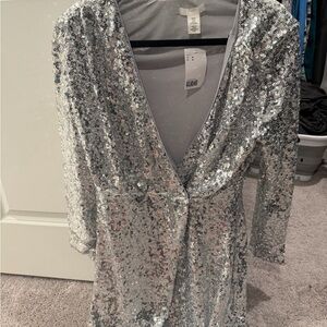 H&M Silver Sequin Long Sleeve Dress